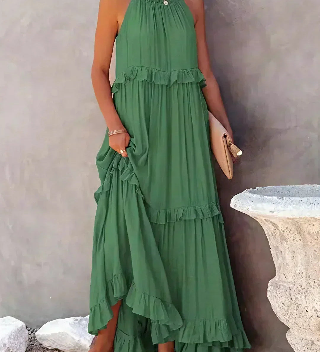 Sorina – Rochie Maxi cu Bretele și Volane