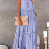 Sorina – Rochie Maxi cu Bretele și Volane