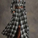 Sara – Vintage Kockás Maxi Ruha