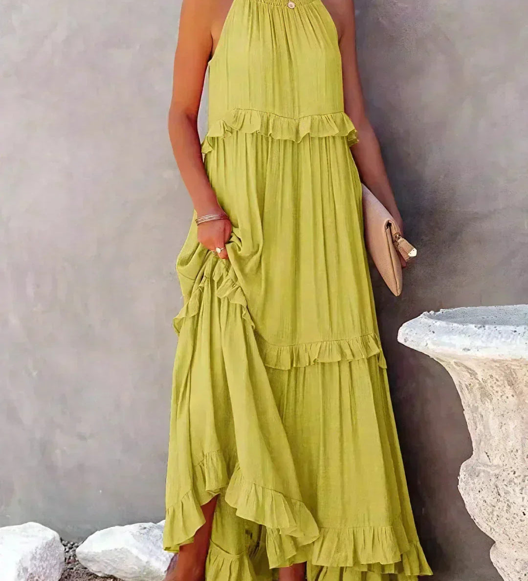 Sorina – Rochie Maxi cu Bretele și Volane