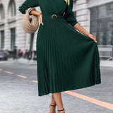 Elina – Elegáns Midi Pliszírozott Női Ruha Hosszú Ujjakkal