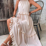 Sorina – Rochie Maxi cu Bretele și Volane