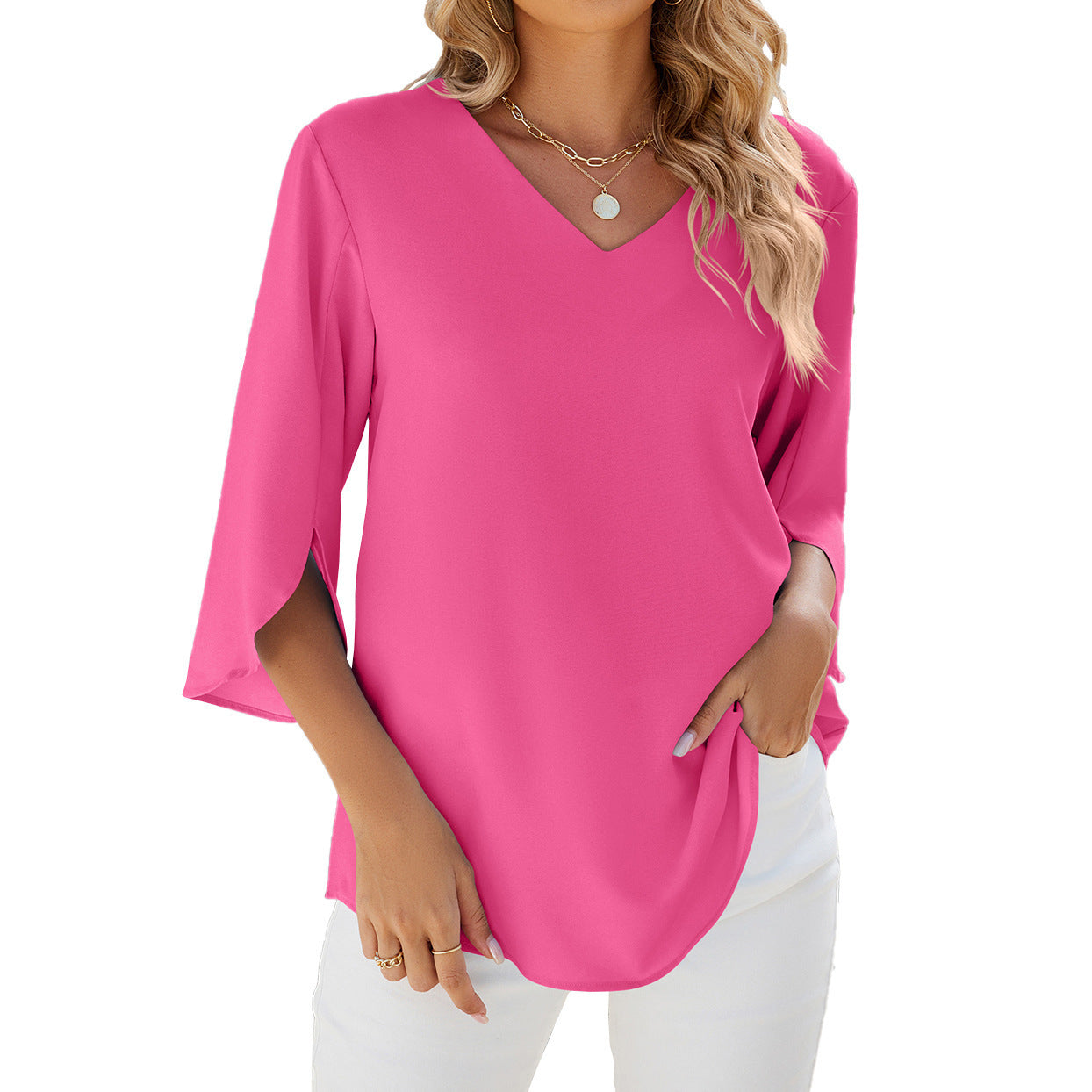 Carolina – V-nyakú Laza Sifon Blúz