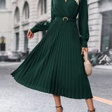 Elina – Elegáns Midi Pliszírozott Női Ruha Hosszú Ujjakkal