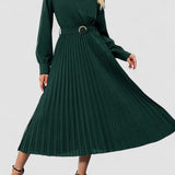 Elina – Elegáns Midi Pliszírozott Női Ruha Hosszú Ujjakkal