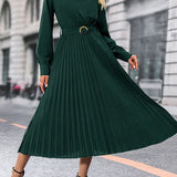 Elina – Elegáns Midi Pliszírozott Női Ruha Hosszú Ujjakkal