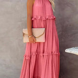 Sorina – Rochie Maxi cu Bretele și Volane