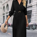 Elina – Elegáns Midi Pliszírozott Női Ruha Hosszú Ujjakkal