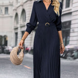 Elina – Elegáns Midi Pliszírozott Női Ruha Hosszú Ujjakkal