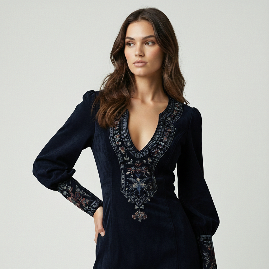 Amalia – Hímzett Vintage Mini Ruha