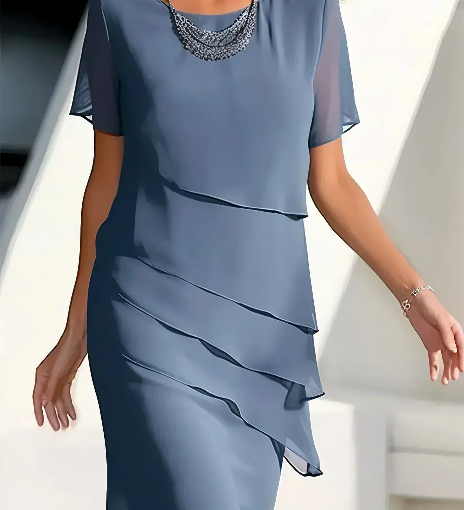 Ilinca – Chiffon Midi Ruha Réteges Kivitelben