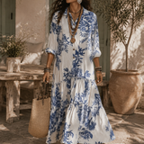 Ilinca – Rochie Maxi Florală cu Volane