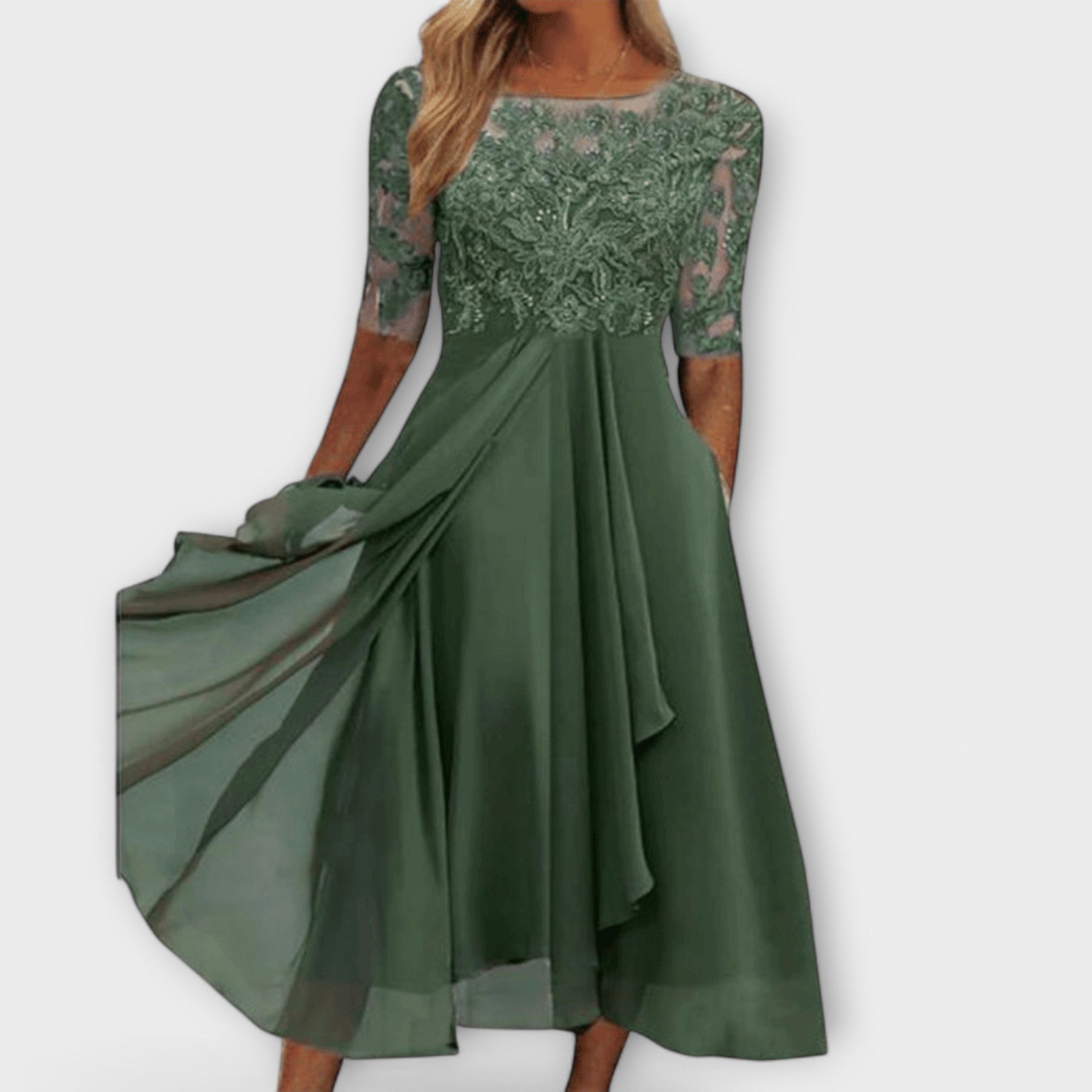 Ecaterina – Elegáns Ruha Hímzett Felsőrésszel és Rövid Ujjakkal