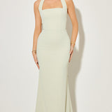 Clarisa – Rochie Maxi Halter cu Croială Sculpturală