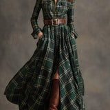 Sara – Vintage Kockás Maxi Ruha