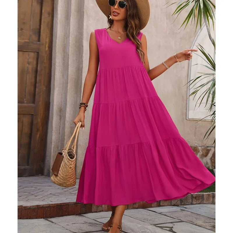 Elvira – Rochie Maxi Fluidă fără Mâneci