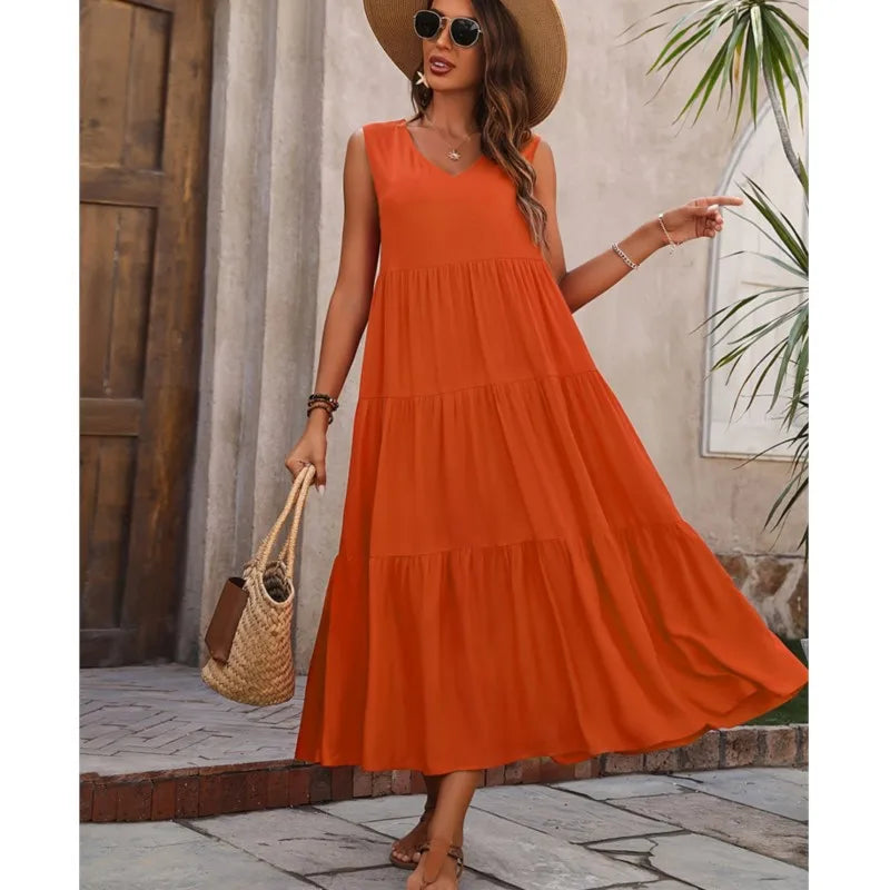 Elvira – Rochie Maxi Fluidă fără Mâneci