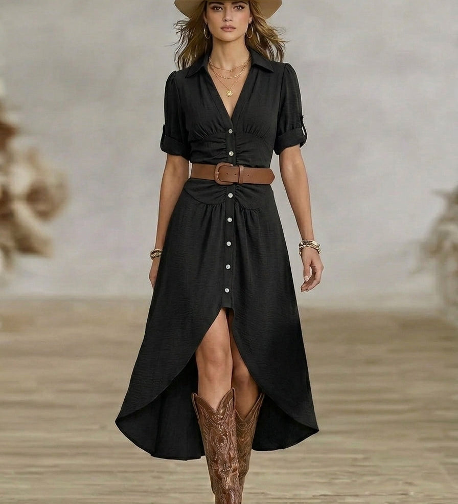 Sânziana – Maxi Western-Boho Ruha Övvel és Elülső Gombos Részletekkel