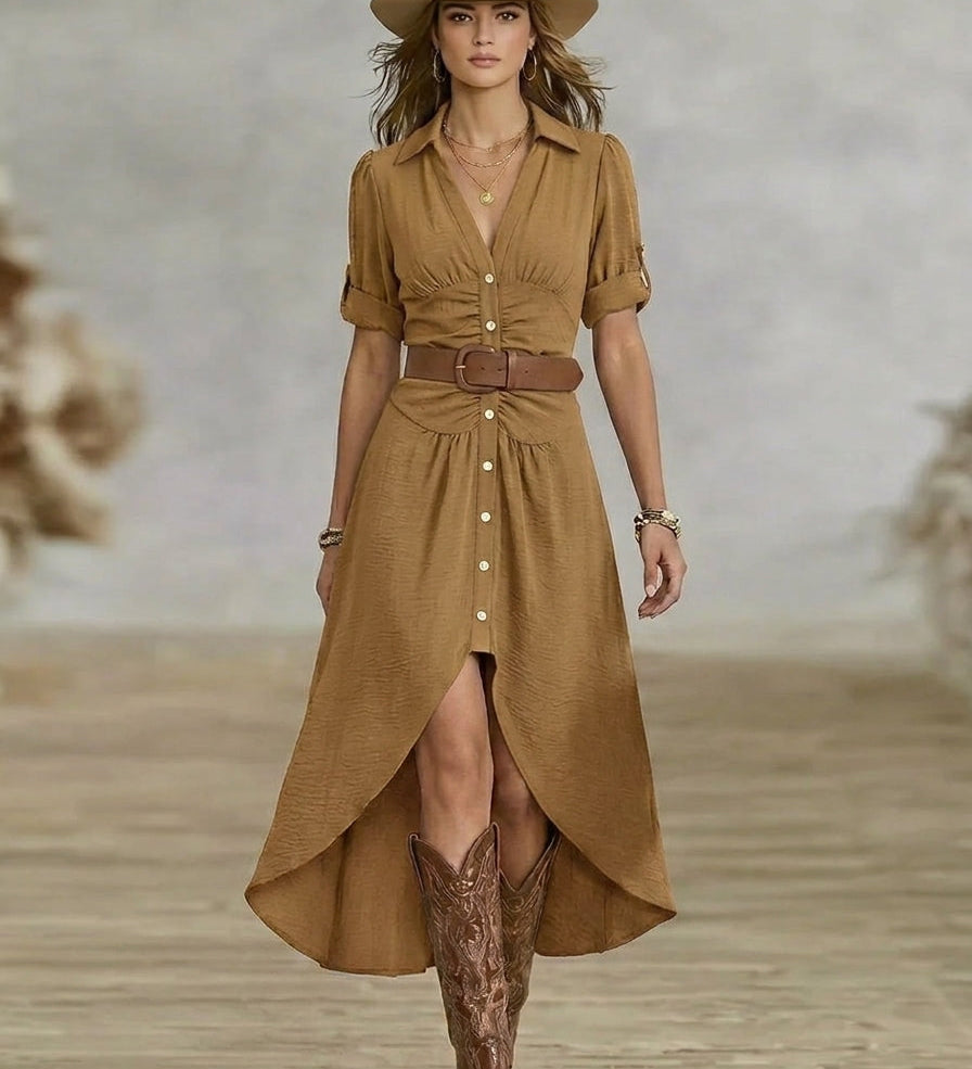 Sânziana – Maxi Western-Boho Ruha Övvel és Elülső Gombos Részletekkel