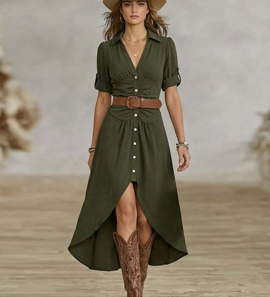 Sânziana – Maxi Western-Boho Ruha Övvel és Elülső Gombos Részletekkel