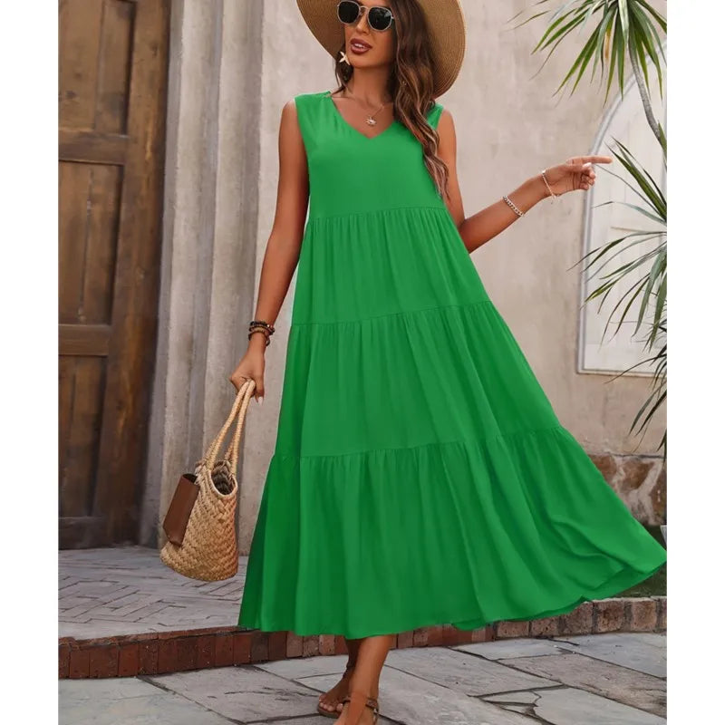 Elvira – Rochie Maxi Fluidă fără Mâneci