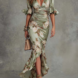 Adriana Floral - Rochie Lunga cu Imprimeu Floral