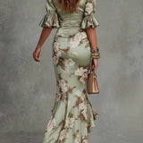 Adriana Floral - Rochie Lunga cu Imprimeu Floral