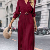 Elina – Elegáns Midi Pliszírozott Női Ruha Hosszú Ujjakkal
