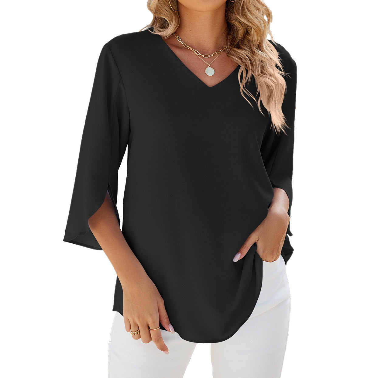 Carolina – V-nyakú Laza Sifon Blúz