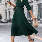 Elina – Elegáns Midi Pliszírozott Női Ruha Hosszú Ujjakkal