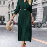 Elina – Elegáns Midi Pliszírozott Női Ruha Hosszú Ujjakkal