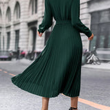 Elina – Elegáns Midi Pliszírozott Női Ruha Hosszú Ujjakkal