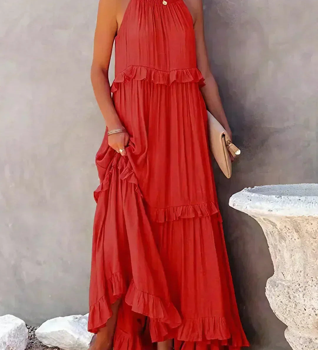 Sorina – Rochie Maxi cu Bretele și Volane