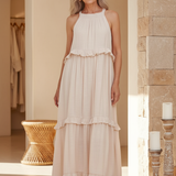 Sorina – Rochie Maxi cu Bretele și Volane