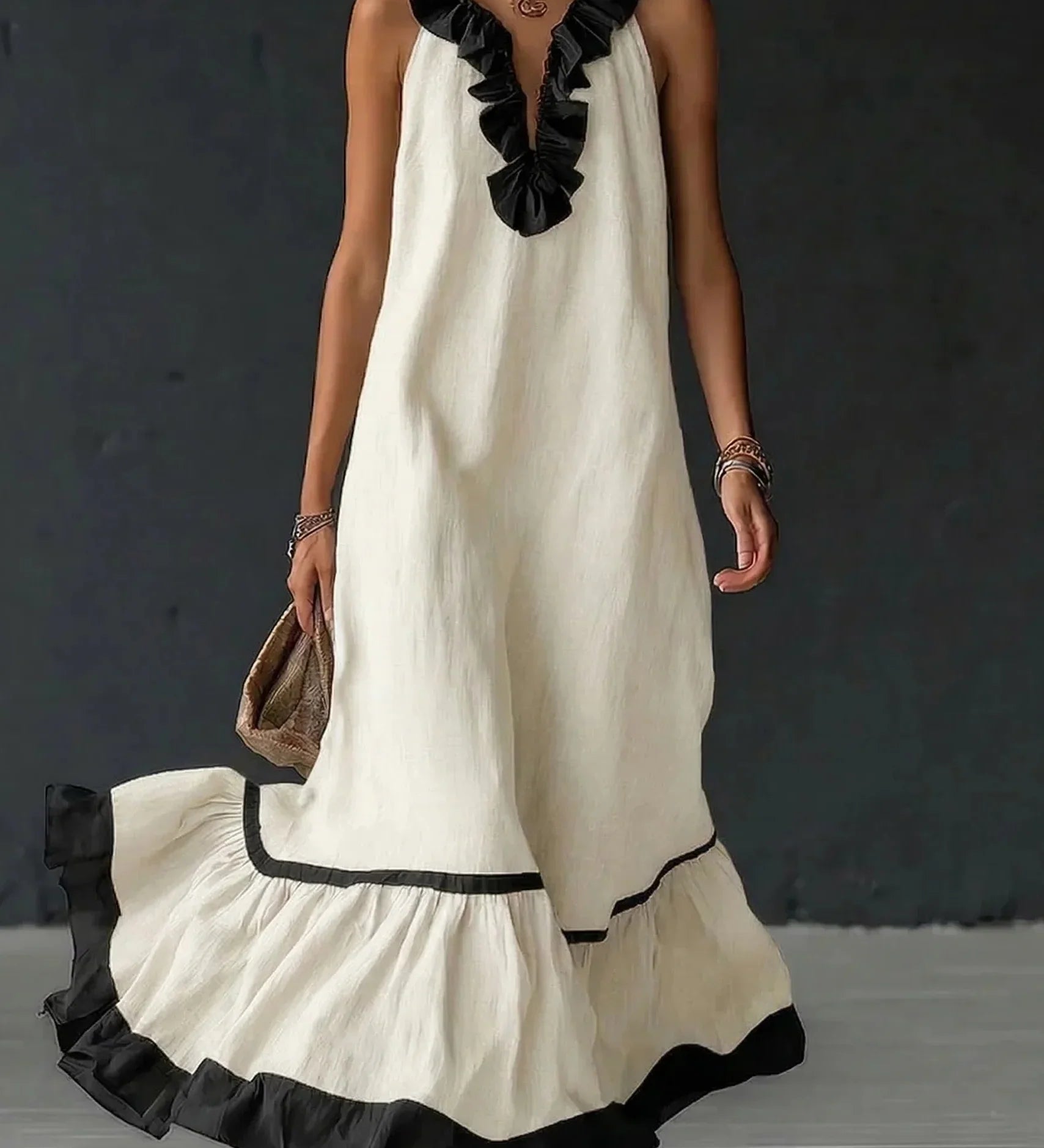 Serena – Rochie Lungă cu Volane