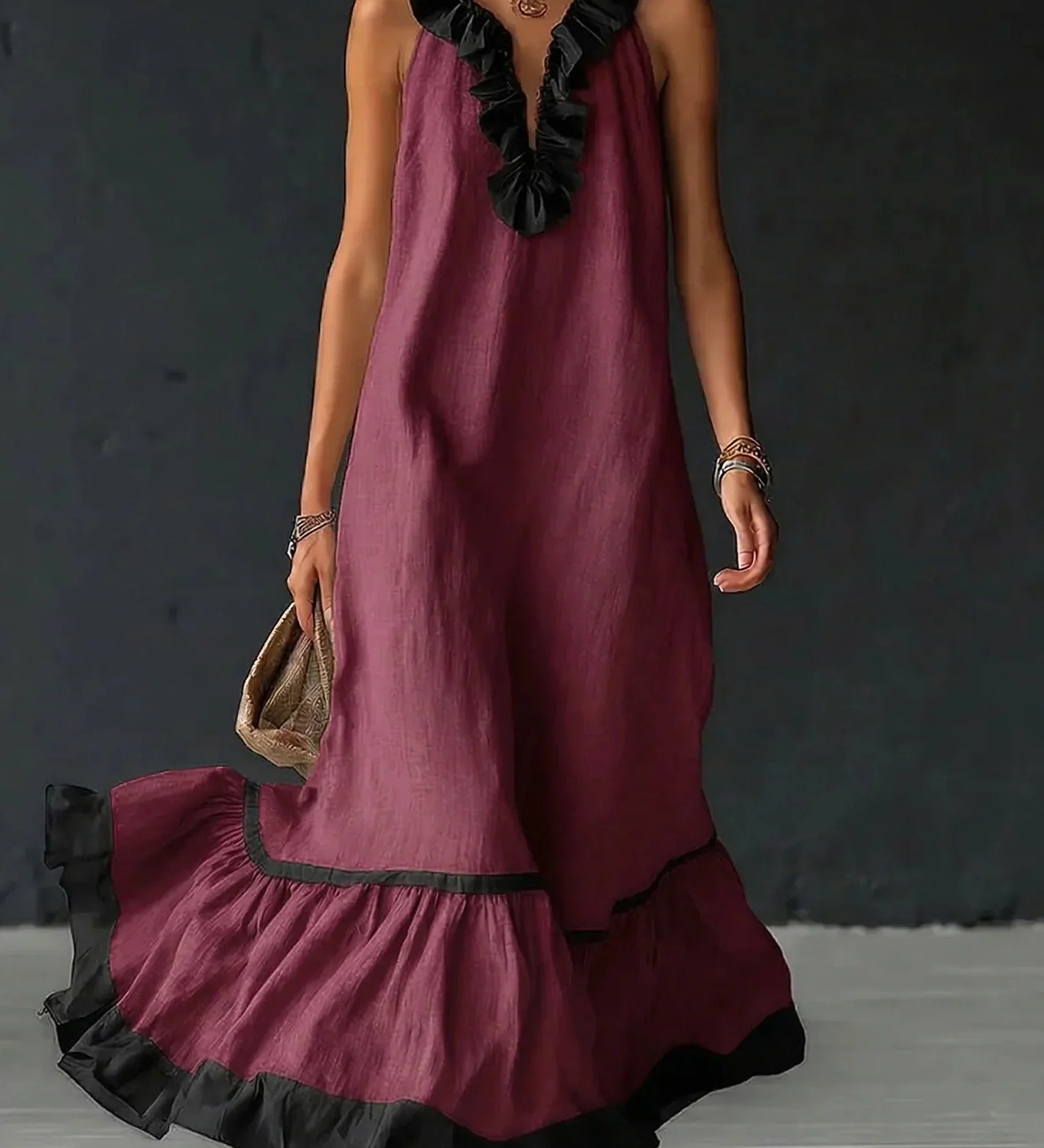 Serena – Rochie Lungă cu Volane