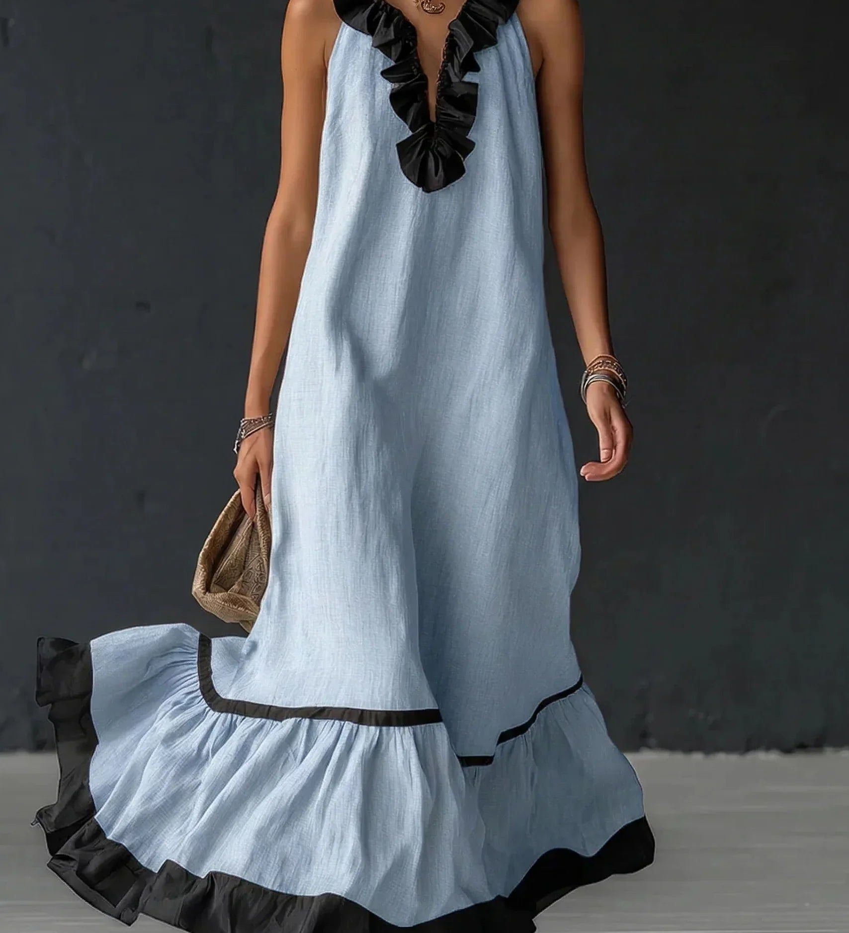 Serena – Rochie Lungă cu Volane