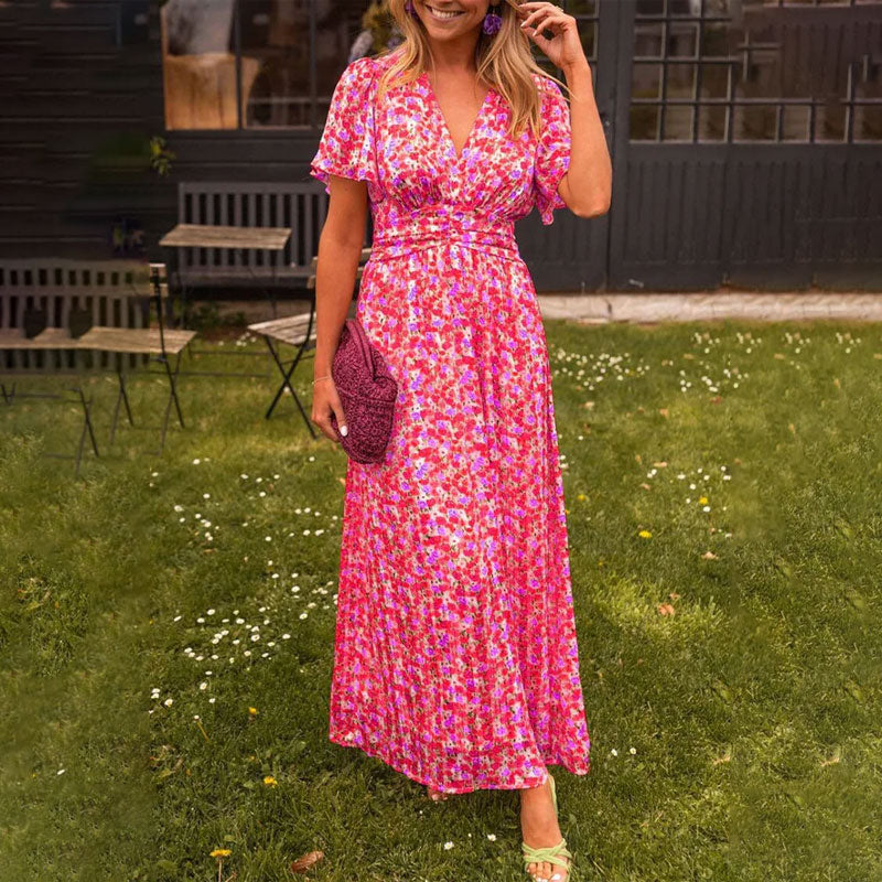 Sabina – Rochie Maxi cu Flori și Volane